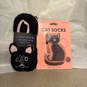 Living Royal Bundle Fuzzy Frenchie Slipper Socks and Cat Socks